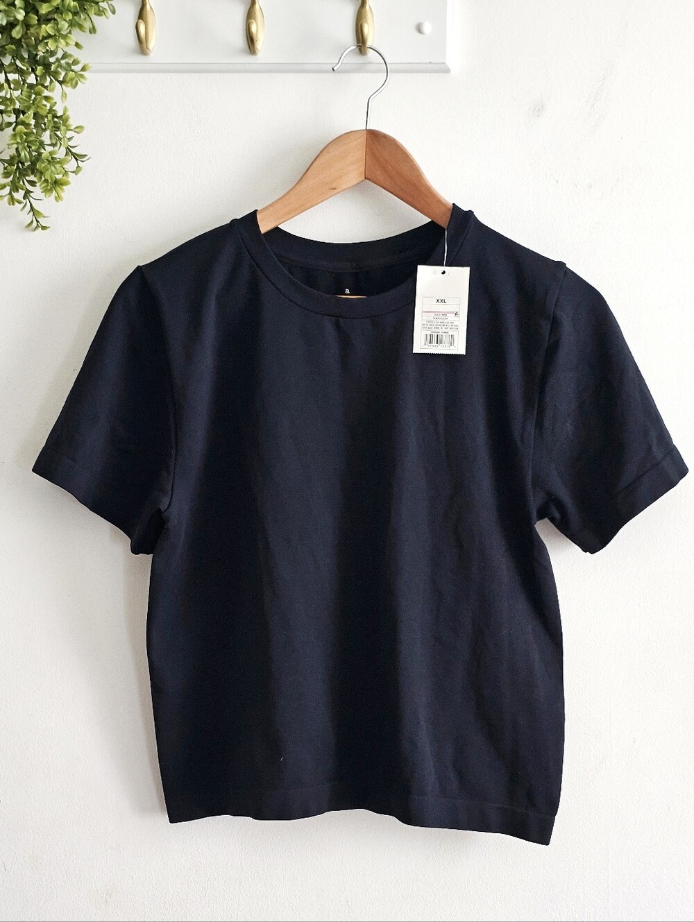 A New Day XXL Black Cropped Short Sleeve Stretch Crew Neck Top NWT